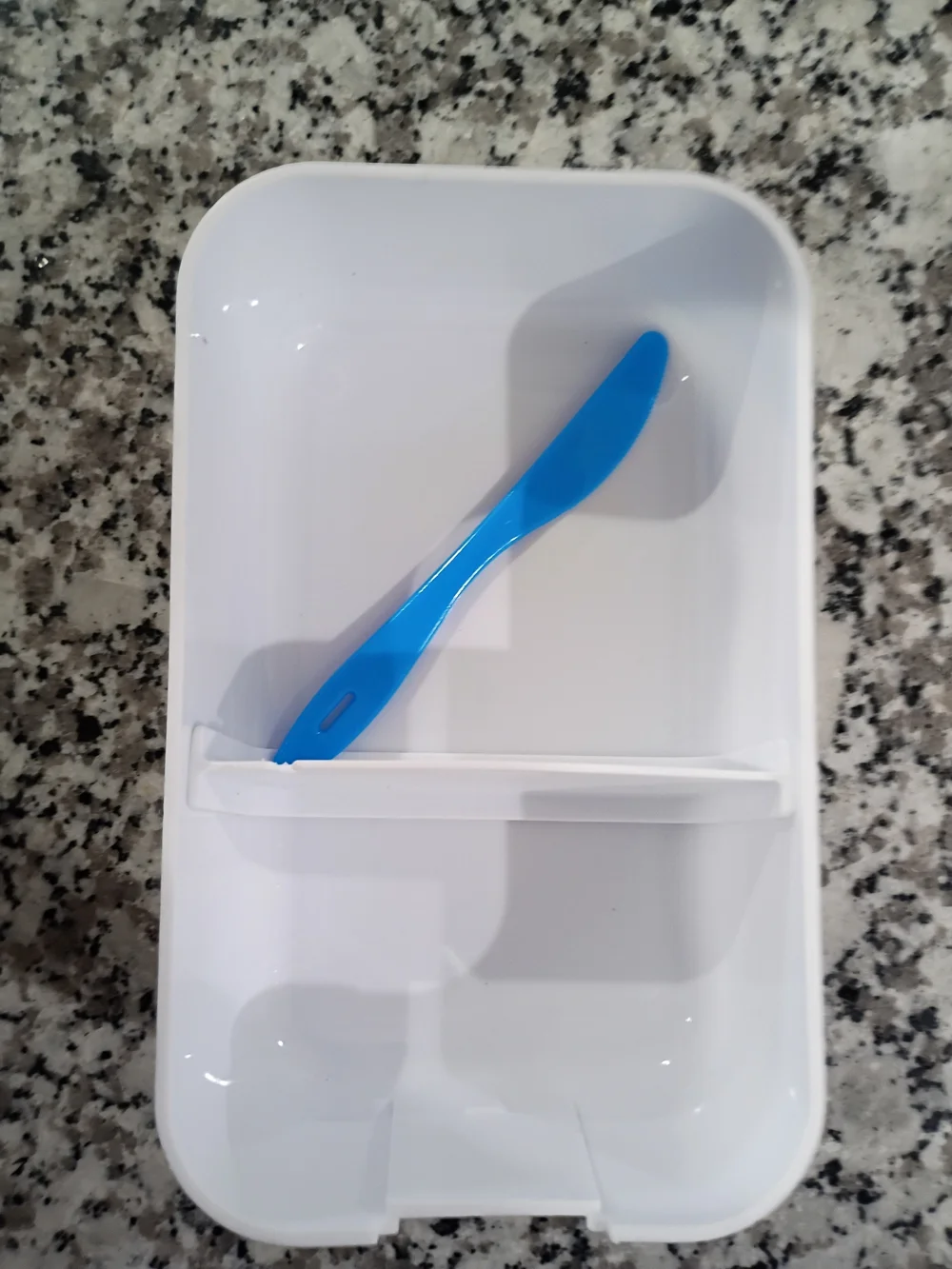 Gray and White Bento Box With Scripture On The Top And A Divider & knife